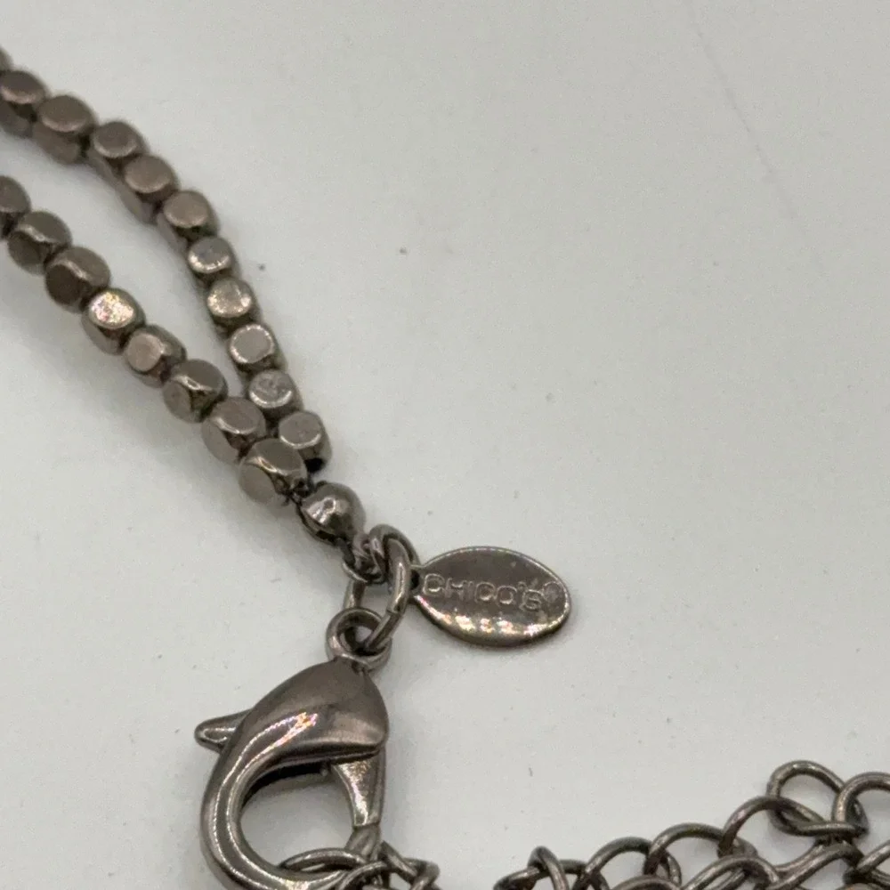 Chico's Beaded Necklace Purple Grey Double Strand Layered Boho Statement Artsy